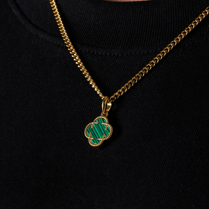 Pendente in Pietra di Malachite a Trifoglio (Oro)
