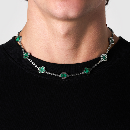 Collana in Pietra di Malachite a Trifoglio (Argento)