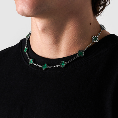 Collana in Pietra di Malachite a Trifoglio (Argento)