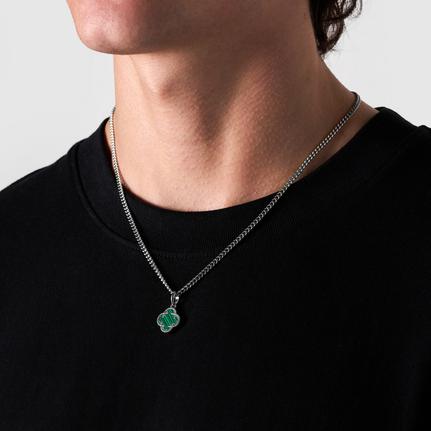 Pendente in Pietra di Malachite a Trifoglio (Argento)