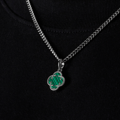 Pendente in Pietra di Malachite a Trifoglio (Argento)