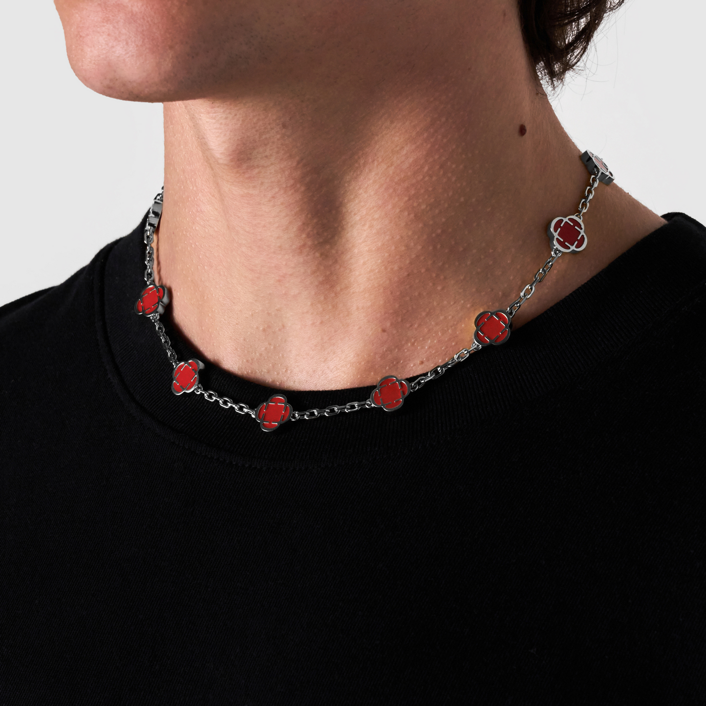 Collana in Pietra di Trifoglio Rosso Chiaro (Argento)