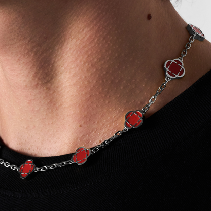 Collana in Pietra di Trifoglio Rosso Chiaro (Argento)