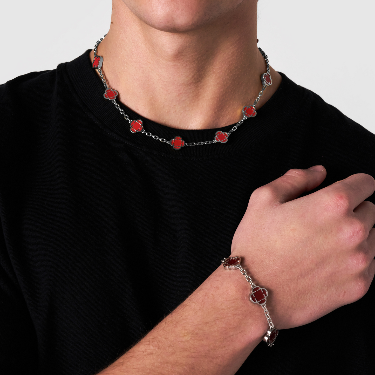Collana in Pietra di Trifoglio Rosso Chiaro (Argento)