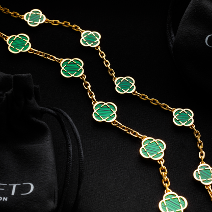 Collana in Pietra di Malachite a Trifoglio (Oro)