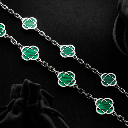 Collana in Pietra di Malachite a Trifoglio (Argento)