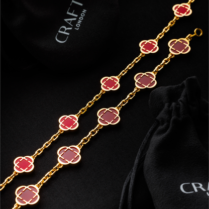 Collana in Pietra di Trifoglio Rosso Chiaro (Oro)