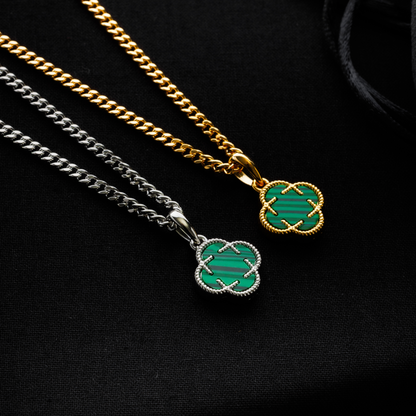 Pendente in Pietra di Malachite a Trifoglio (Oro)