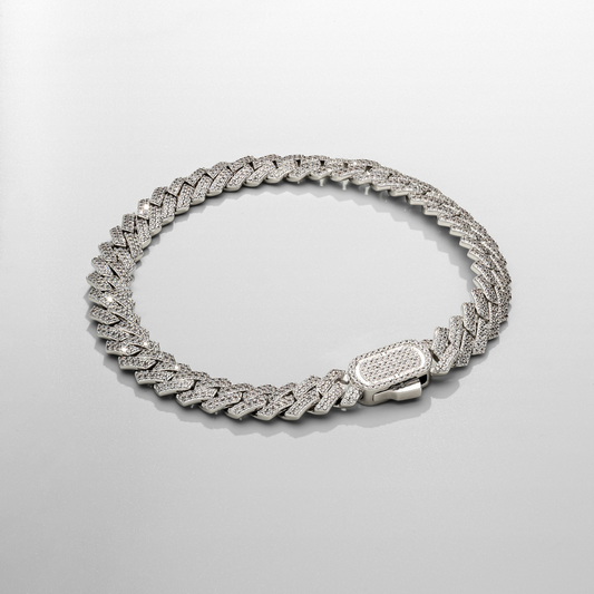Bracciale Cubano Iced con Maglia a Punte (Argento) 8mm