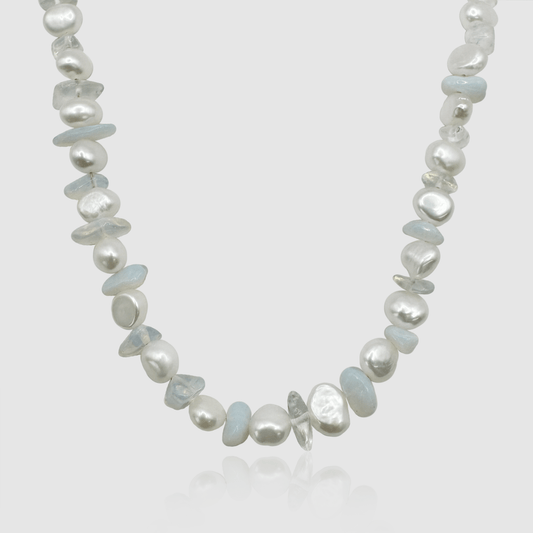 Collana in Quarzo Blu con Perle Vere (Argento)