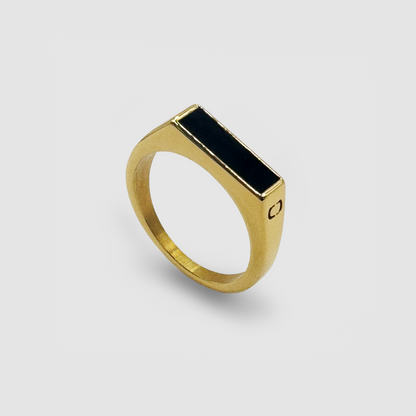 Anello Signet Rettangolare in Onice (Oro)