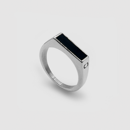 Anello Signet Rettangolare in Onice (Argento)