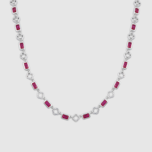 Collana con Gemma Rossa a Trifoglio (Argento)
