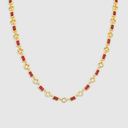 Collana con Trifoglio in Gemma Rossa (Oro)
