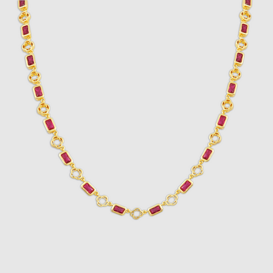 Collana con Trifoglio in Gemma Rossa (Oro)