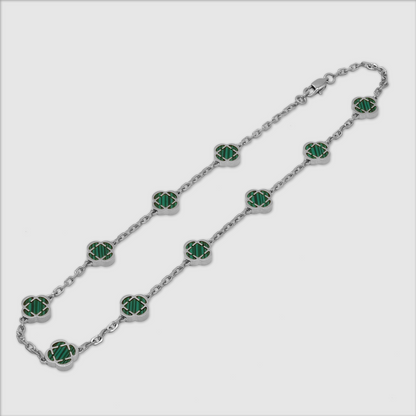 Collana in Pietra di Malachite a Trifoglio (Argento)