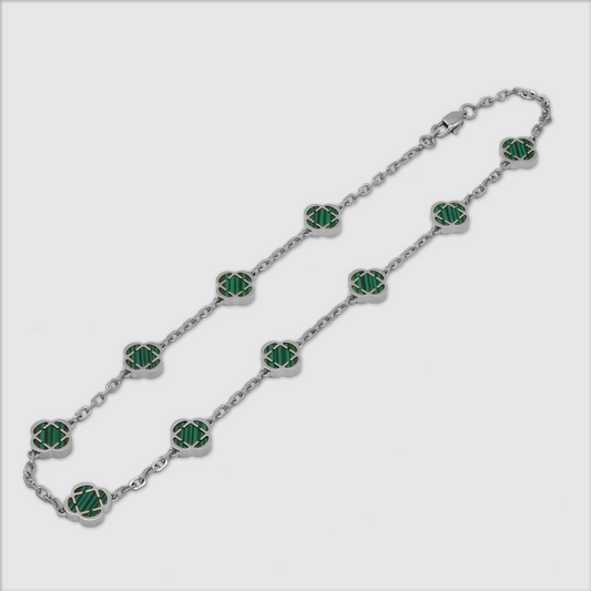 Collana in Pietra di Malachite a Trifoglio (Argento)