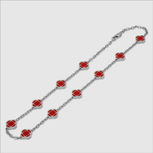 Collana in Pietra di Trifoglio Rosso Chiaro (Argento)