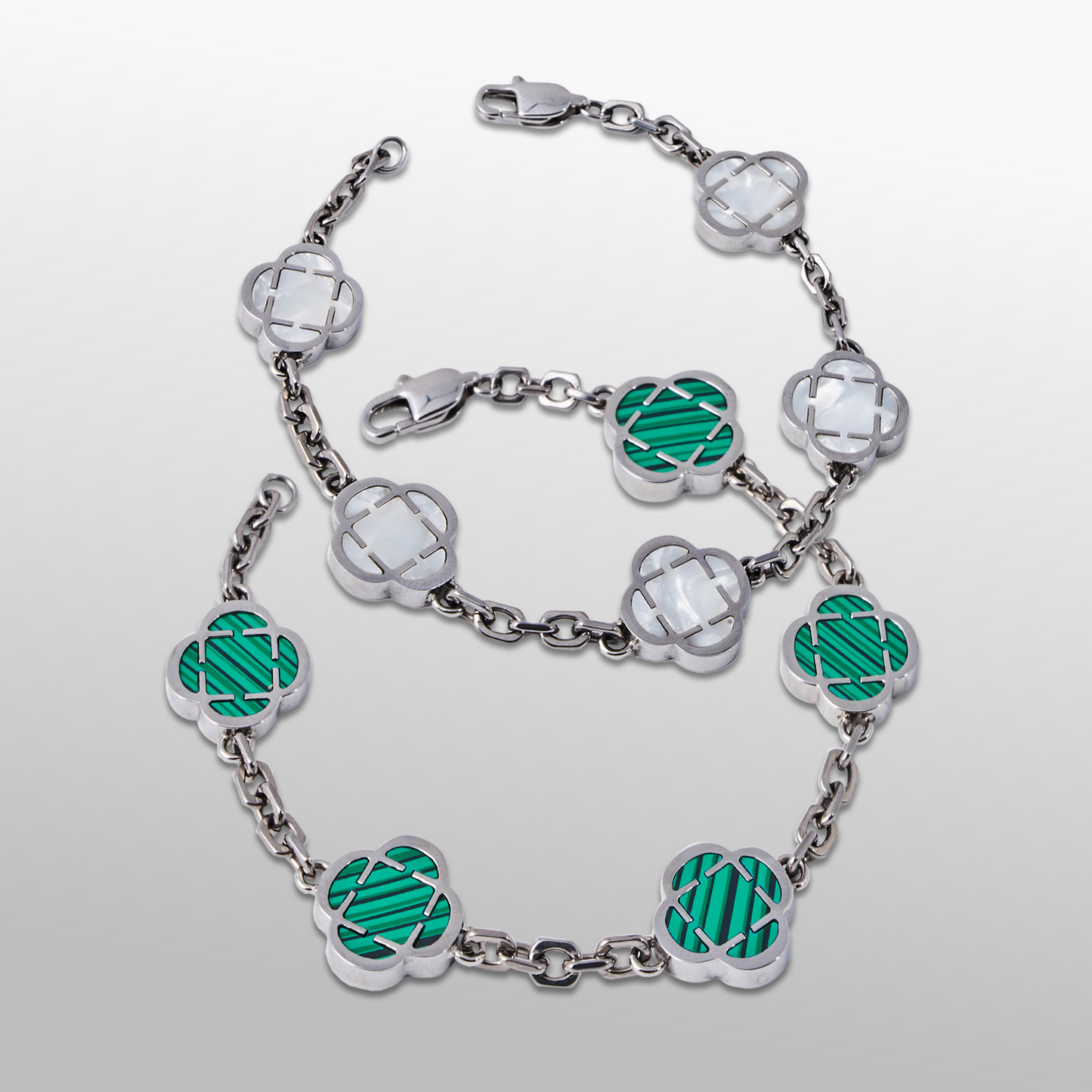 Set di Bracciali in Pietra Clover (Argento)