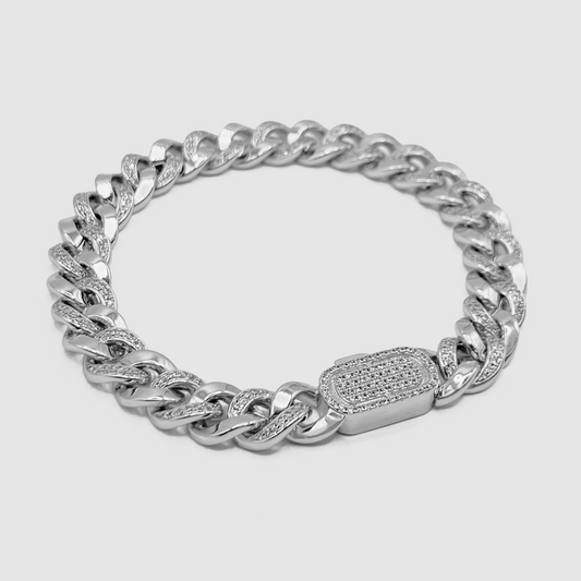 Bracciale Cubano Mezza Ghiacciato (Argento) 8mm