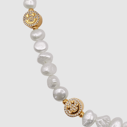 Collana Iced Smiley con Perle Vere (Oro)