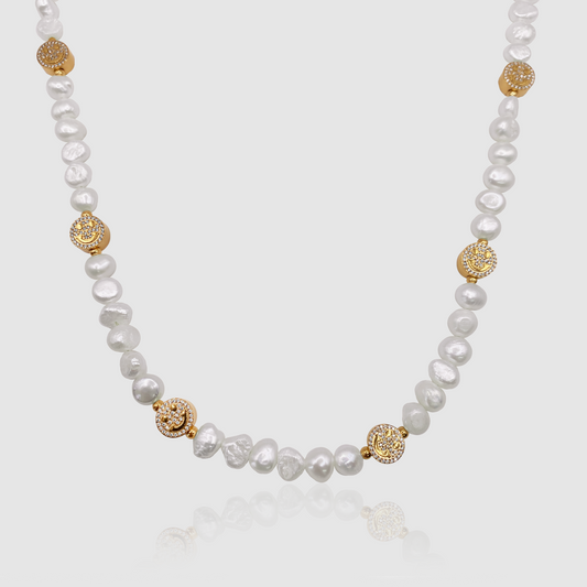 Collana Iced Smiley con Perle Vere (Oro)