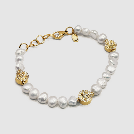 Bracciale Iced Smiley in Vera Perla (Oro)