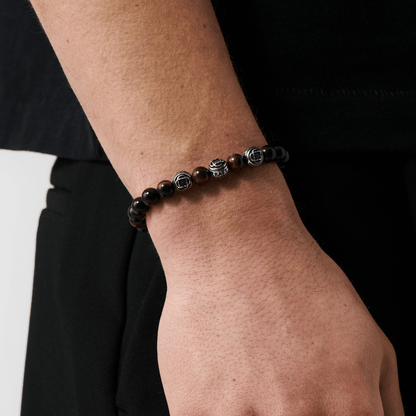 Bracciale in Metallo con Perle di Occhio di Tigre (Argento)