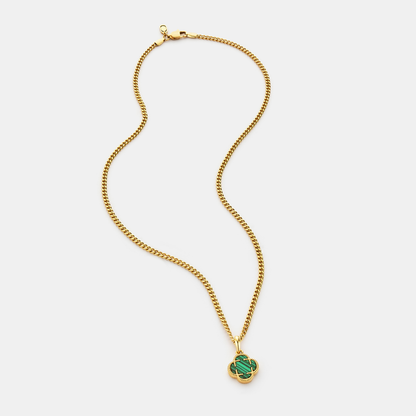 Pendente in Pietra di Malachite a Trifoglio (Oro)