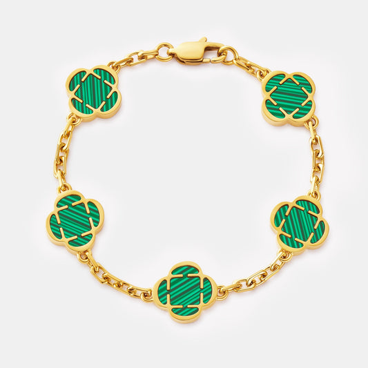 Bracciale in Pietra di Malachite a Quadrifoglio (Oro)