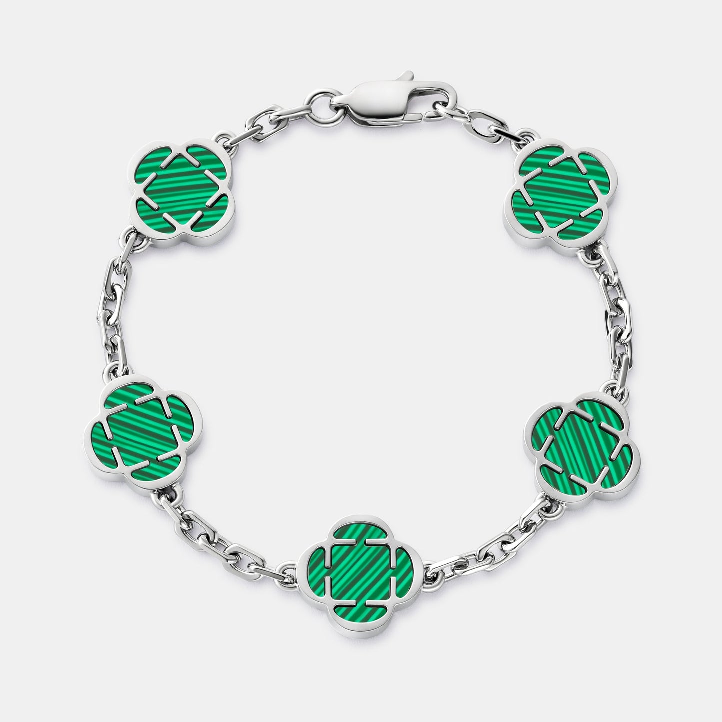 Bracciale in Pietra di Malachite a Trifoglio (Argento)