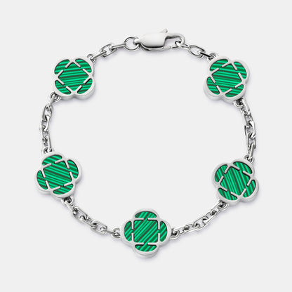 Bracciale in Pietra di Malachite a Trifoglio (Argento)