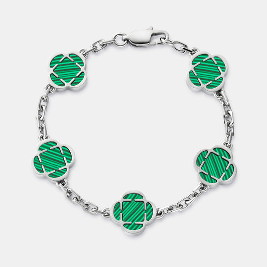 Bracciale in Pietra di Malachite a Trifoglio (Argento)