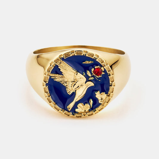 Anello Signet in Smalto con Swallow (Oro)