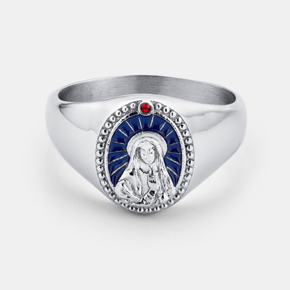 Anello Sigillo in Smalto della Vergine Maria (Argento)