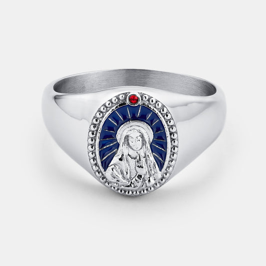Anello Sigillo in Smalto della Vergine Maria (Argento)