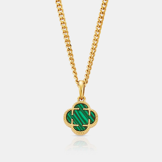 Pendente in Pietra di Malachite a Trifoglio (Oro)