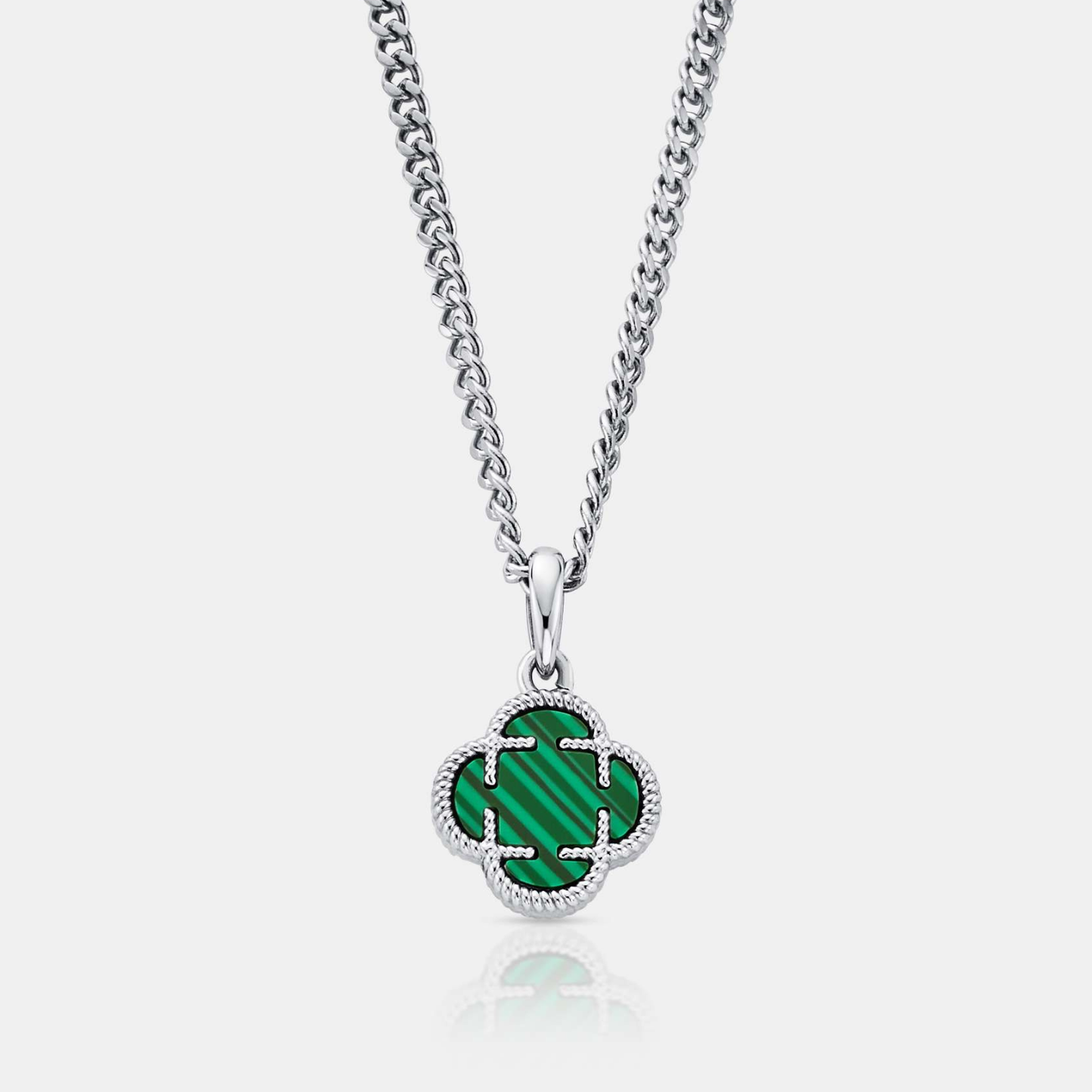 Pendente in Pietra di Malachite a Trifoglio (Argento)