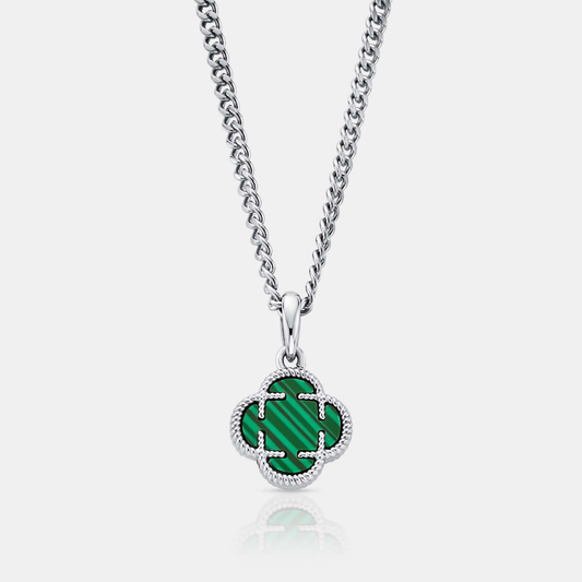 Pendente in Pietra di Malachite a Trifoglio (Argento)
