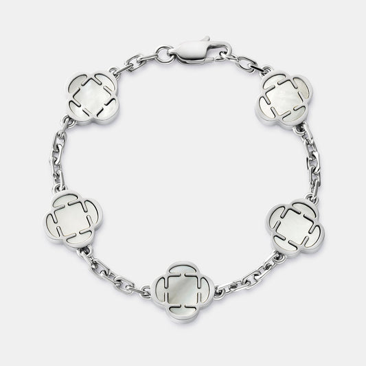 Bracciale in Pietra con Trifoglio Bianco (Argento)