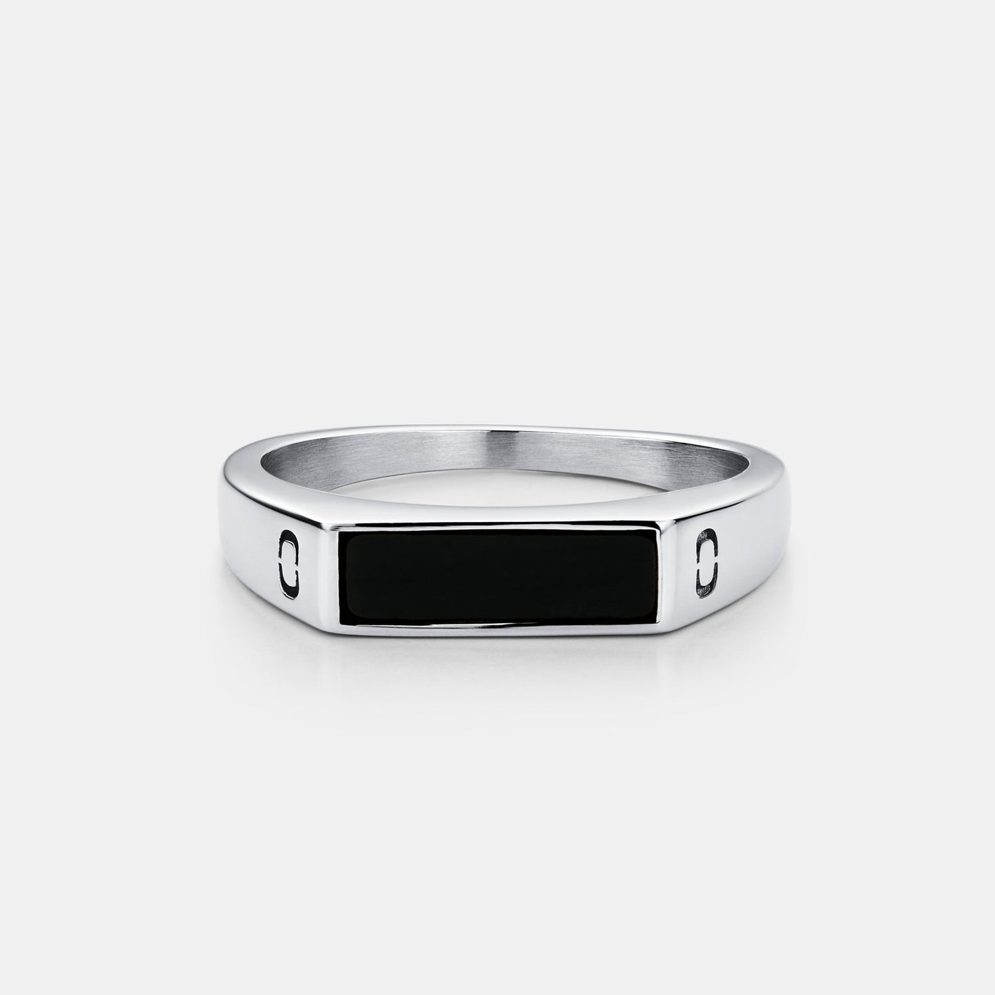 Anello Signet Rettangolare in Onice (Argento)
