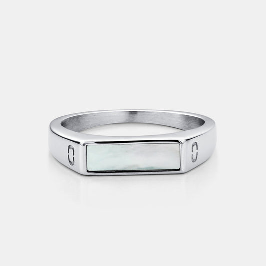 Anello Signet in Pietra Rettangolare Bianca (Argento)